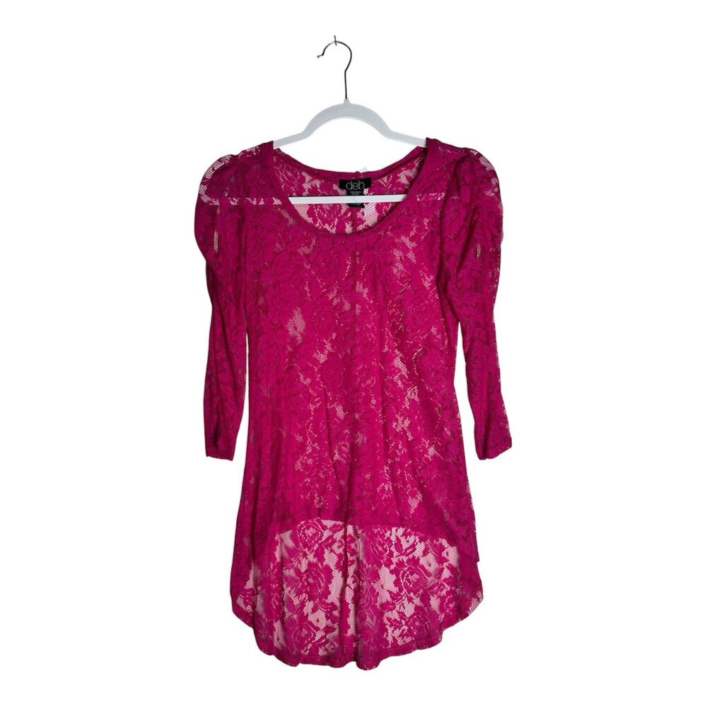 Deb Womens Hot Pink Lace High Low Tunic Top Sheer Fairy Grunge Indie Sleaze S